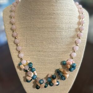 Pink and Teal Cluster Bead Necklace - Women Jewelry
